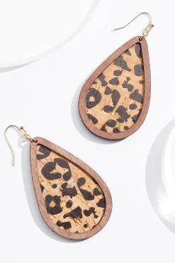 Animal Cork Wood Trim Earrings