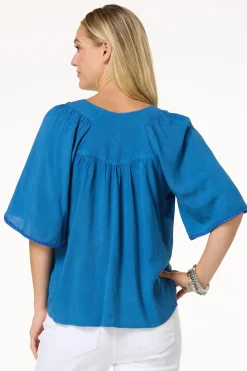 Aztec Embroidered Chambray Top