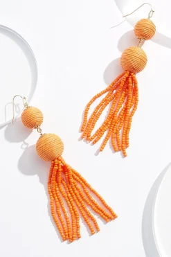 Ball Seed Bead Tassel Earrings