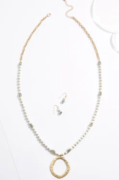 Bead Rondelle Ring Pendant Necklace Set