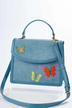 Beaded Butterfly Denim Crossbody