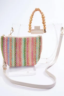 Beaded Handle Lucite Satchel Set