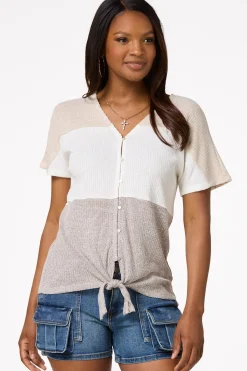 Beige Colorblock Top