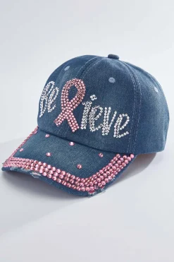 Believe Rhinestone Denim Baseball Hat