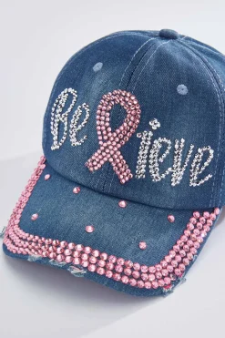 Believe Rhinestone Denim Baseball Hat