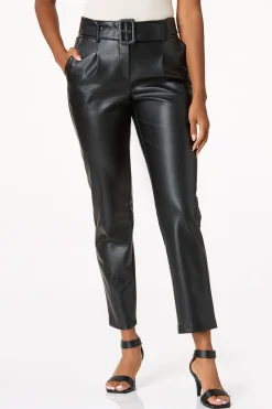 Belted Faux Leather Pants