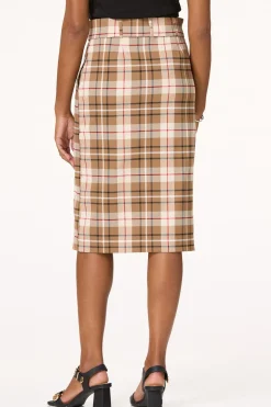 Belted Plaid Pencil Skirt