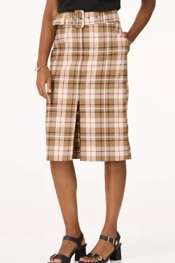 Belted Plaid Pencil Skirt