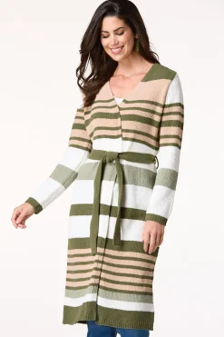 Belted Stripe Chenille Cardigan