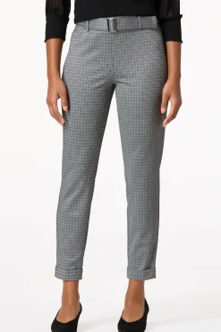 Belted Textured Print Slim Pants