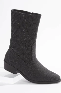 Black Denim Embellished Western Boots