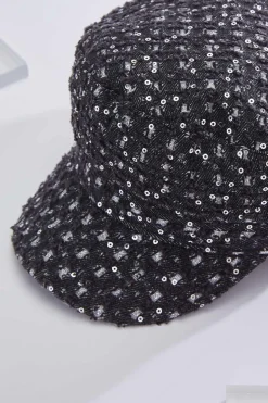 Black Denim Sequin Cabbie Hat