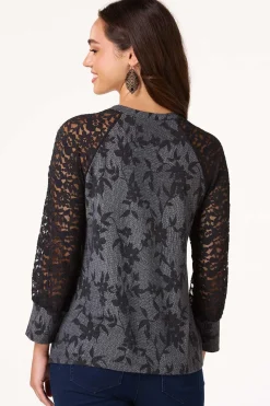 Black Floral Lace Sleeve Top