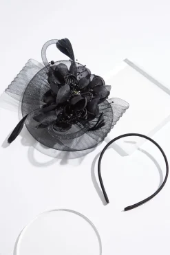 Black Flower Bead Fascinator