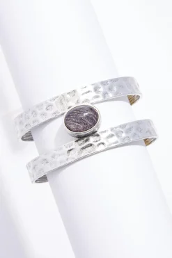 Black Stone Silver Cuff Bracelet