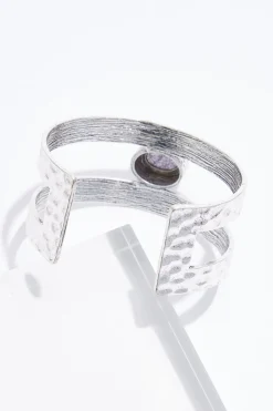 Black Stone Silver Cuff Bracelet