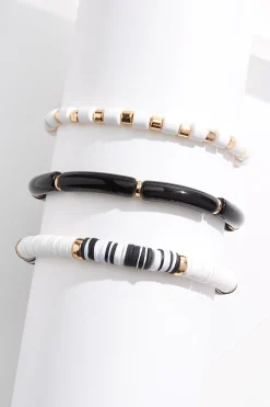 Black White Mixed Stretch Bracelet Set