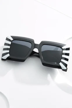 Black White Stripe Sunglasses