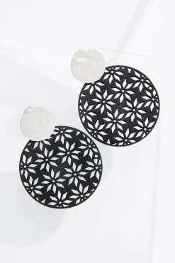 Black Wood Cutout Clip- On Earrings