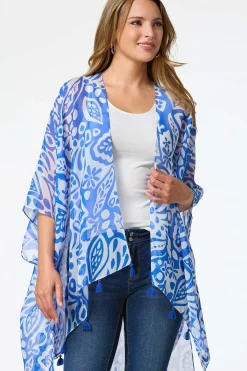 Blue Damask Tassel Kimono