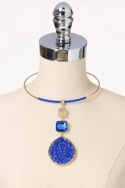 Blue Glass Cluster Pendant Necklace