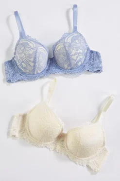 Blue Ivory Lace Bra Set