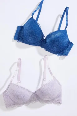 Blue Lavender Lace Bra Set