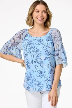 Blue Mesh Floral Top