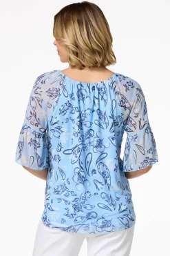 Blue Mesh Floral Top