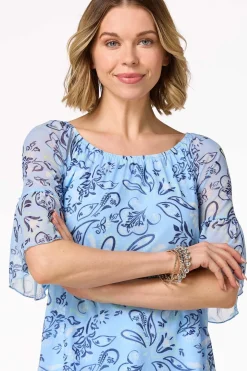 Blue Mesh Floral Top