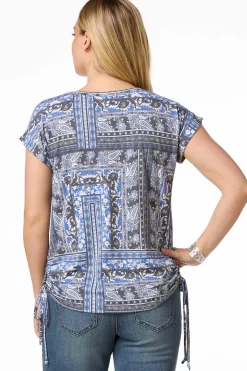 Blue Paisley Tie Hem Top