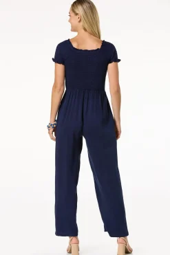 Blue Smocked Jumpsuit