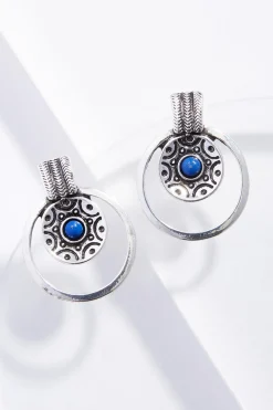 Blue Stone Western Button Earrings