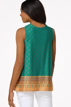 Border Print Cowl Neck Tank