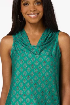 Border Print Cowl Neck Tank