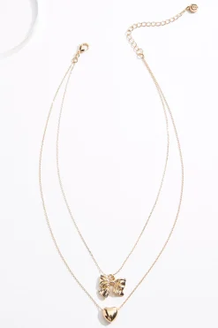 Bow Heart Delicate Layered Necklace
