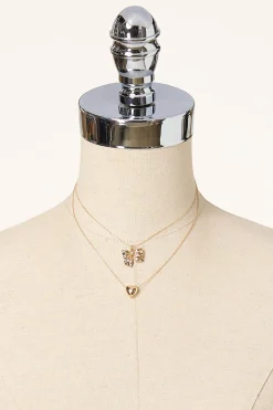 Bow Heart Delicate Layered Necklace
