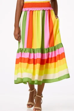 Bright Stripe Midi Skirt