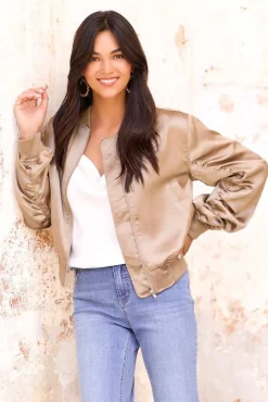 Bronze Satin Bomber Jacket