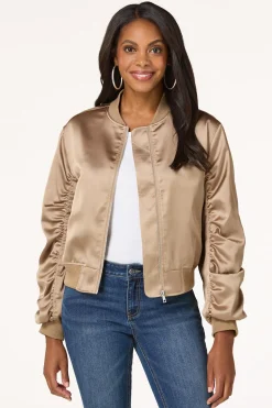 Bronze Satin Bomber Jacket