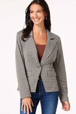 Brown And Black Houndstooth Blazer