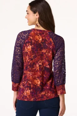 Brushed Floral Lace Panel Top
