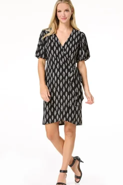 Bubble Sleeve Faux Wrap Dress