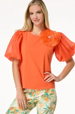 Bubble Sleeve Rosette Top