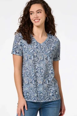 Burnwash Navy Paisley Top
