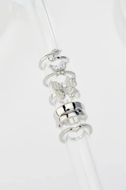 Butterfly Leaf Silver Ring Set