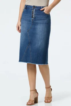 Button Fly Denim Skirt