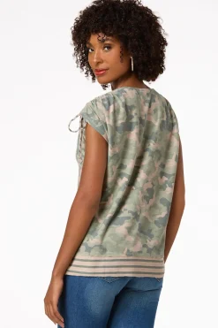 Camo Ruched Sleeve Top