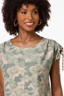 Camo Ruched Sleeve Top