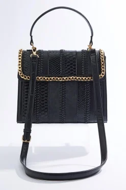Chain Trim Mixed Material Satchel